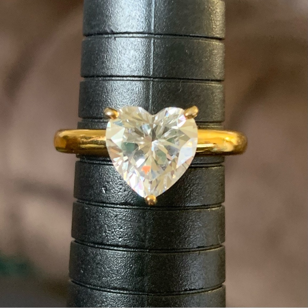 Diamonique 14K Yellow Clad Over Sterling Silver Heart Solitaire Ring - Picture 13 of 14